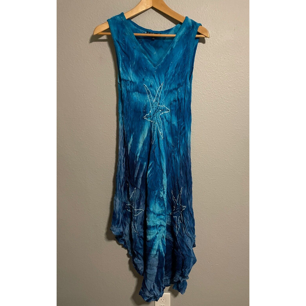 Clothes Line Womens Dress Free Size Blue Tie Dye Rayon Asymmetric Mermaidcore
